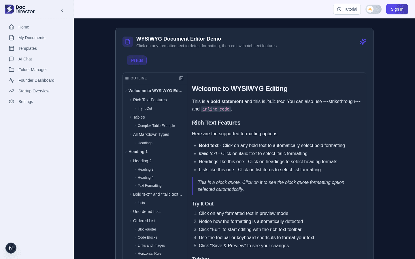 DocDirector — Live Document Editor